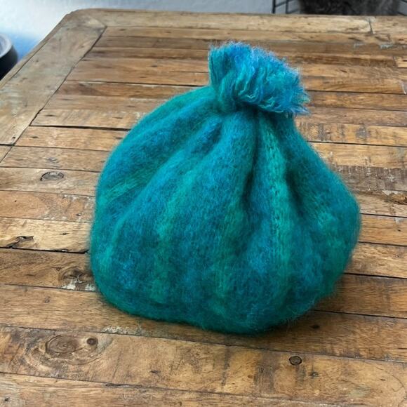 Vintage Donegal Design Knit Hat Mohair and Wool Blend Blue and Green Striped - Picture 1 of 9